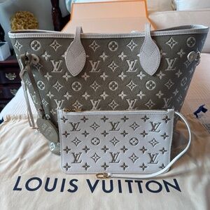Louis Vuitton Spring in the City Khaki and Beige Monogram Empreinte Neverfull MM